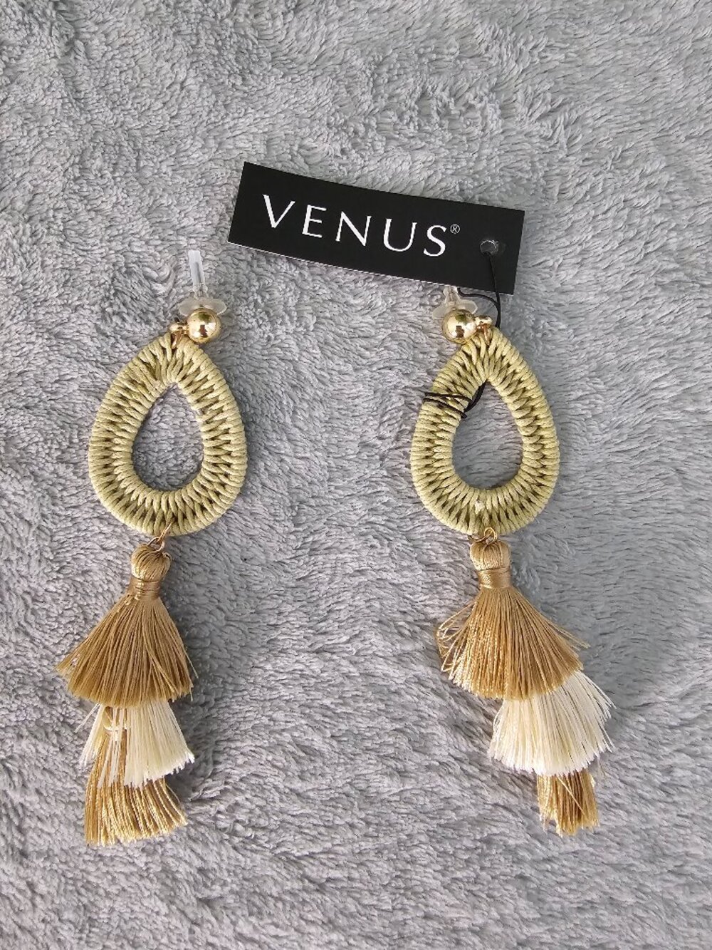 Venus Woven Teardrop Tassel Earrings Boho NWT